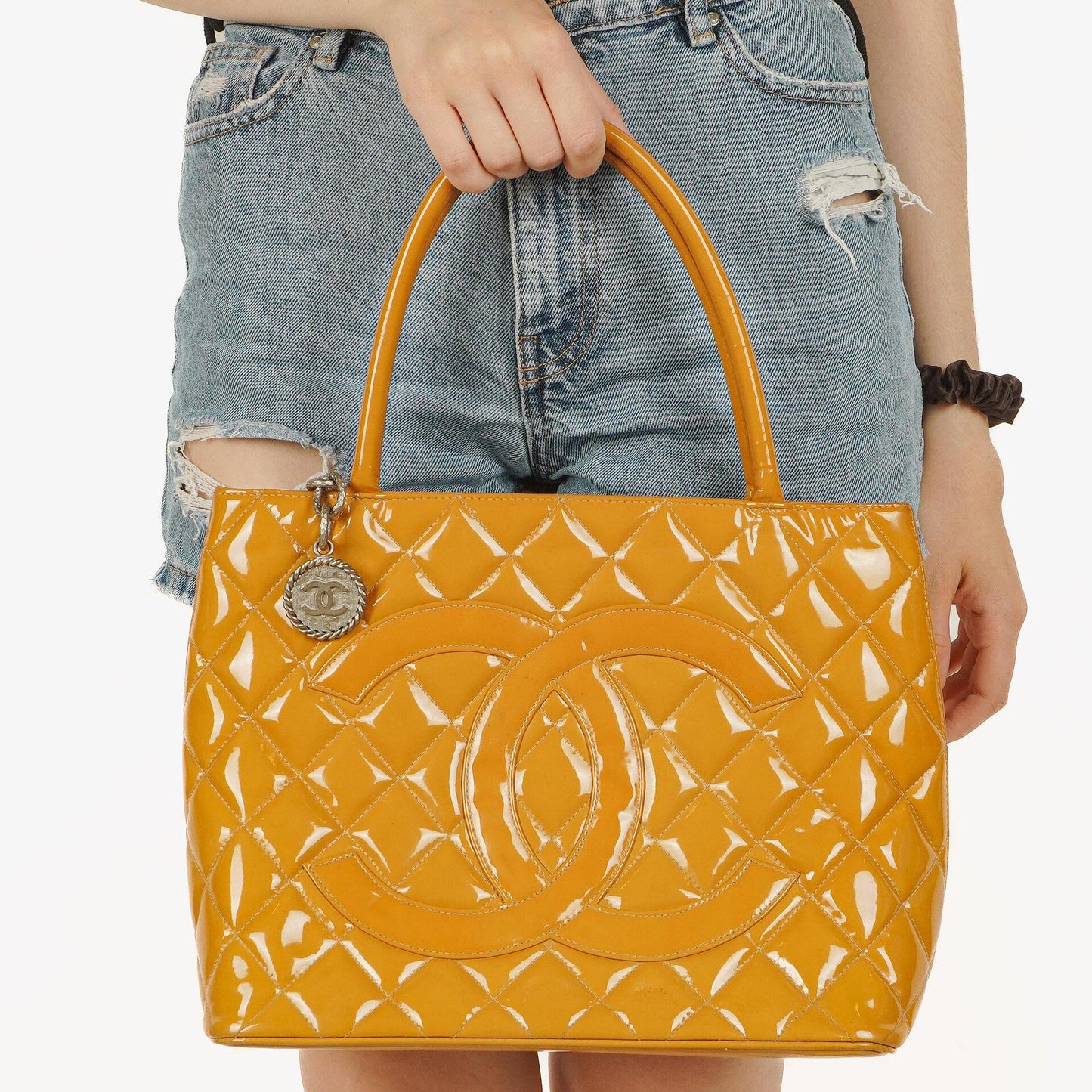 Chanel Yellow Patent Leather Medallion Tote Bag