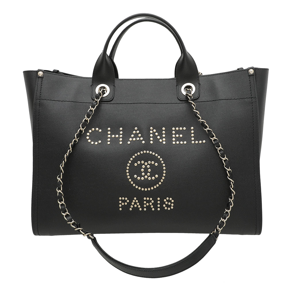 Chanel Black Studded Deauville Tote Large Tote Bag - Rovelle Bags