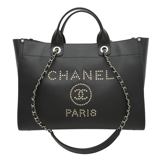 Chanel Black Studded Deauville Tote Large Tote Bag - Rovelle Bags