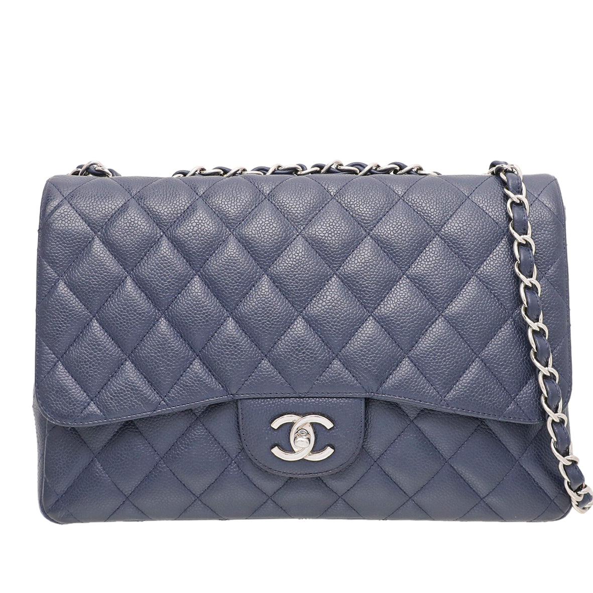Chanel Navy Blue CC Caviar Classic Flap Bag - Rovelle Bags