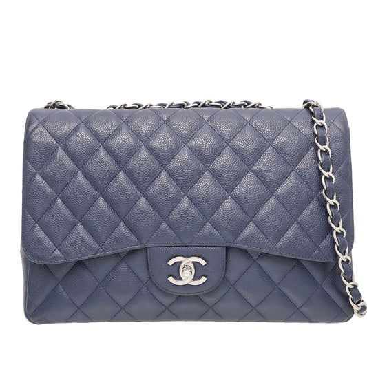 Chanel Navy Blue CC Caviar Classic Flap Bag - Rovelle Bags
