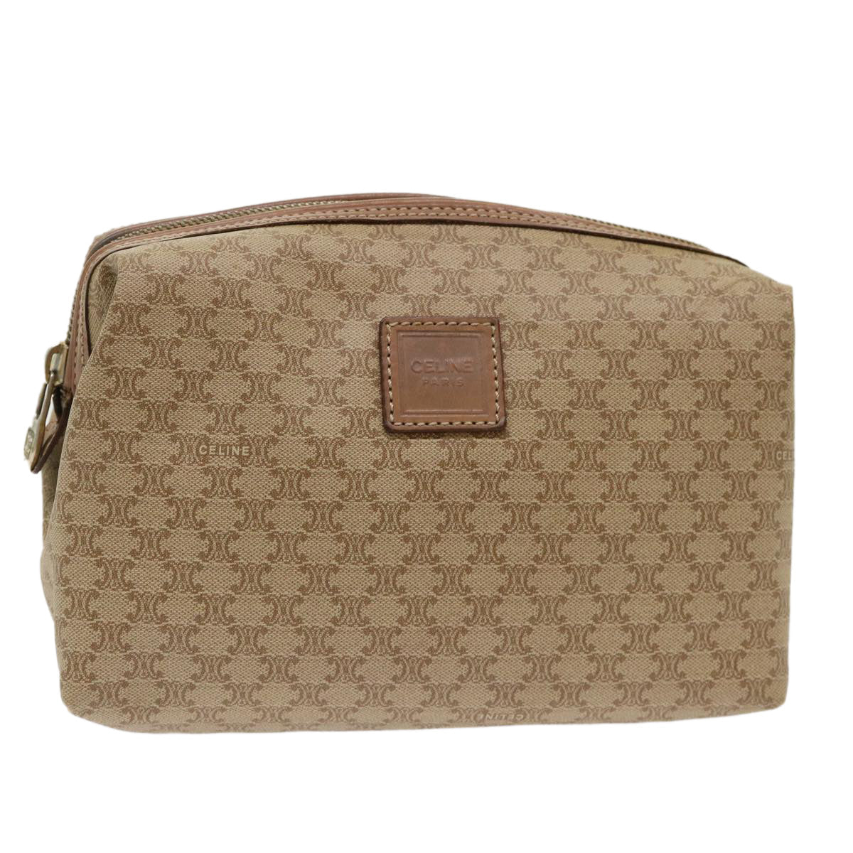 Luxury CELINE Macadam Canvas Clutch Bag PVC Leather Beige cl641