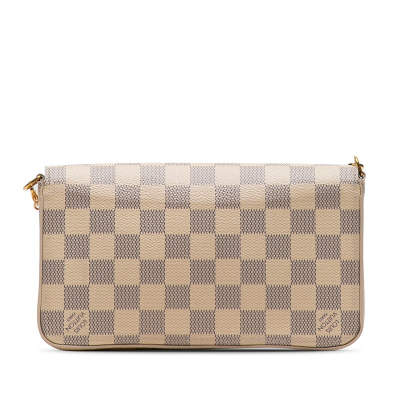 Louis Vuitton Damier Azur Pochette Felice Chain Wallet N40491 White PVC Leather Louis Vuitton