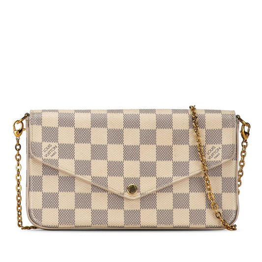 Louis Vuitton Damier Azur Pochette Felice Chain Wallet N40491 White PVC Leather Louis Vuitton