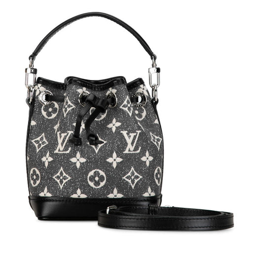Louis Vuitton Monogram Nanoe Handbag 2WAY M46449 Gr Black Denim Leather Louis Vuitton