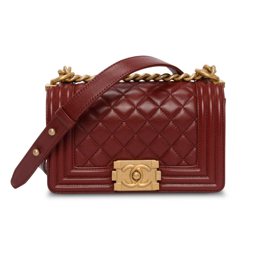 Chanel Burgundy Quilted Lambskin Small Boy Handbag - Rovelle Bags