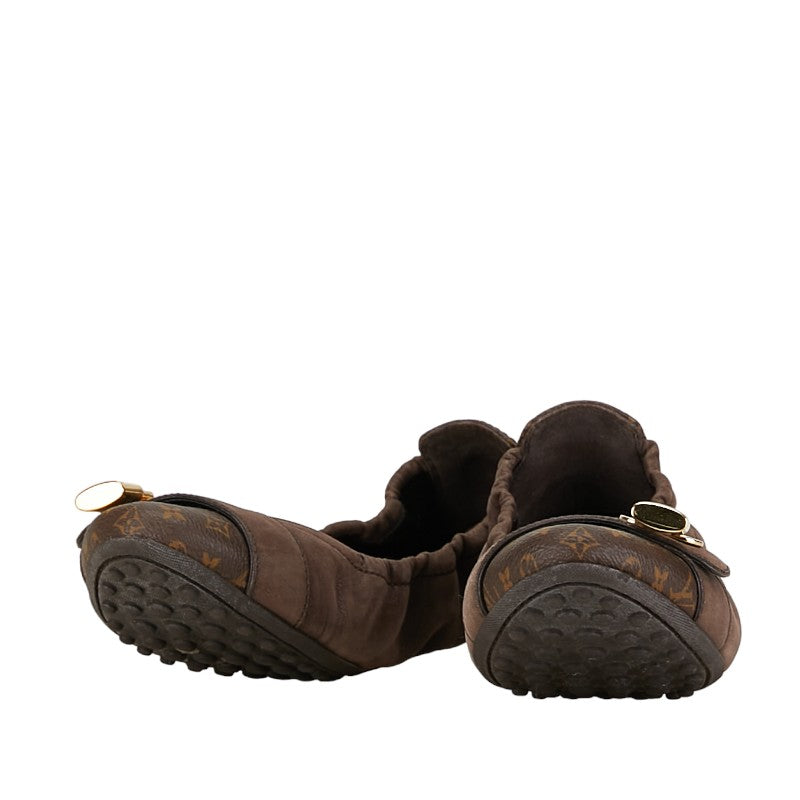 Louis Vuitton Monogram Pamps Flap Shoes Ballet Shoes Brown Leather Louis Vuitton