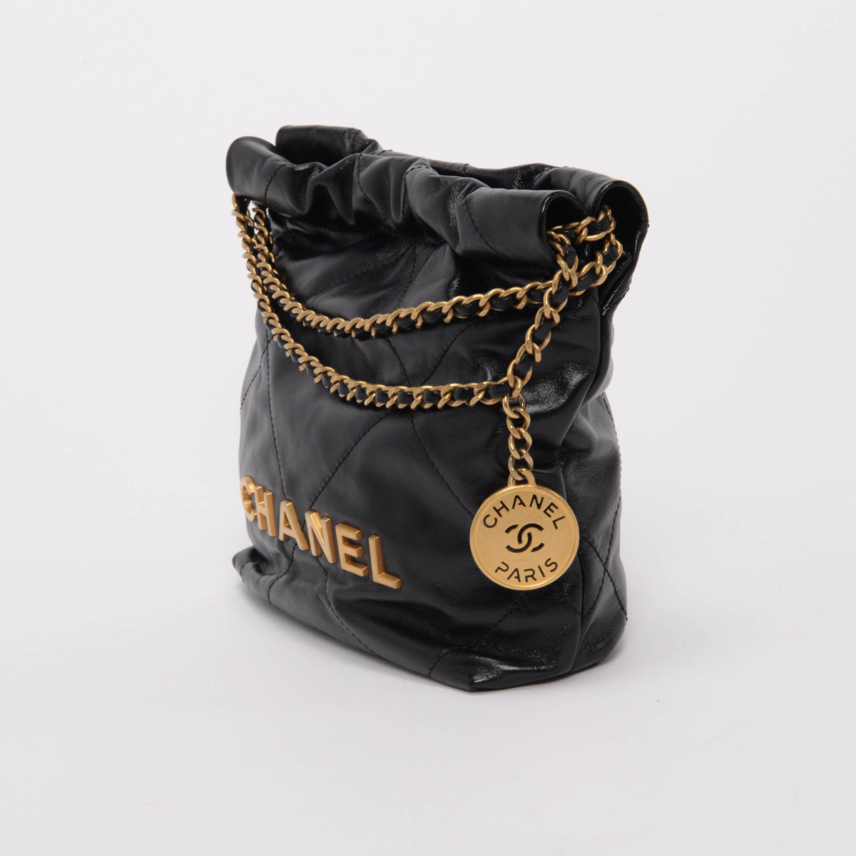 Chanel Black Shiny Calfskin 22 Mini Handbag - Rovelle Bags
