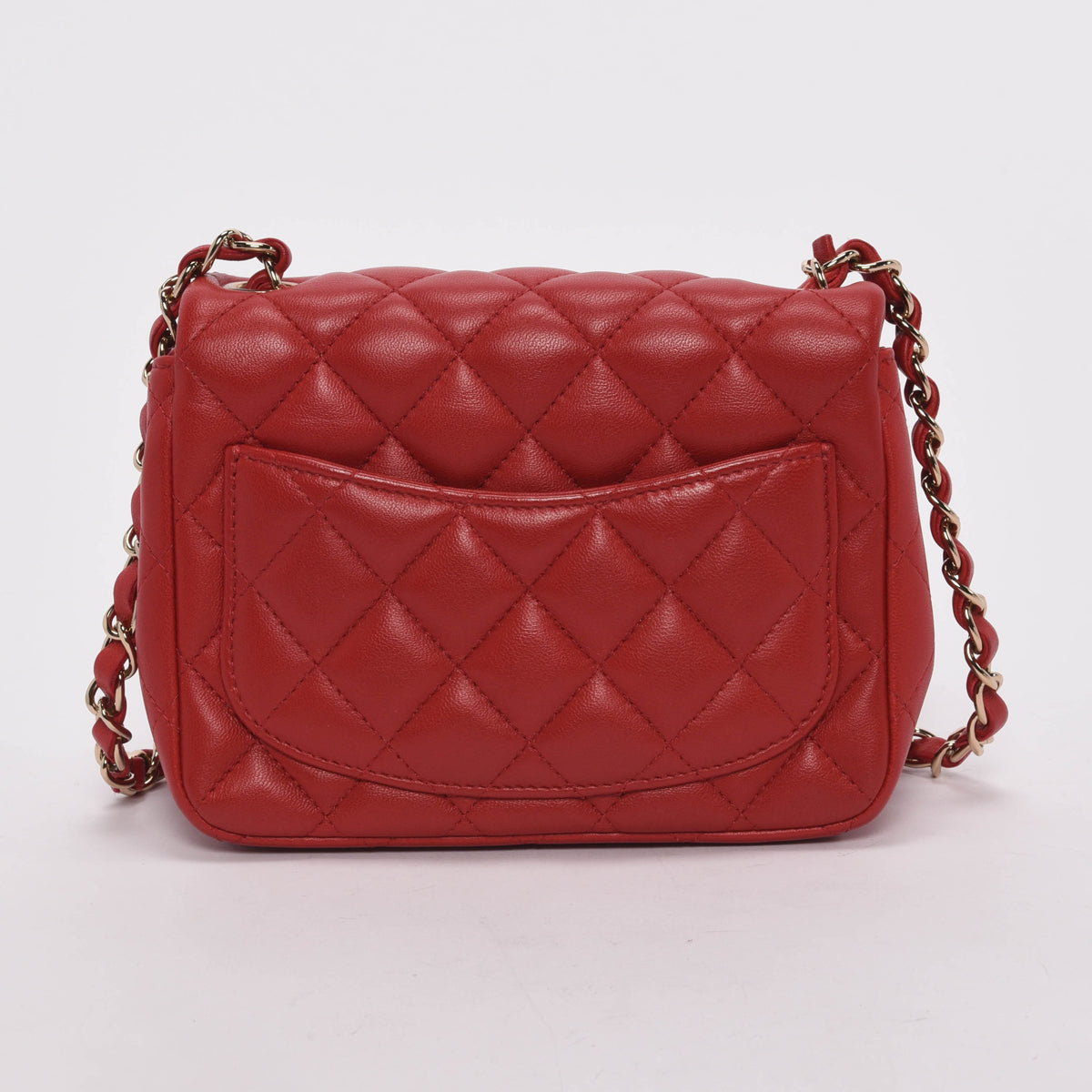 Chanel Red Quilted Lambskin Mini Square Flap Bag - Rovelle Bags
