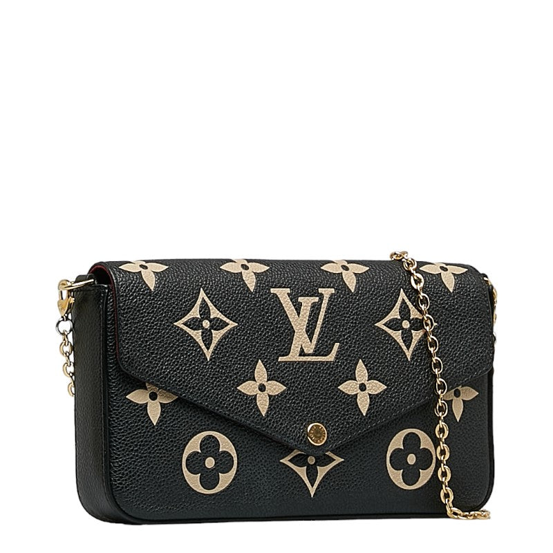 Louis Vuitton Monogram Emplant Poschet Felice Chain Shoulder Bag M80482 Black Beige Leather Louis Vuitton