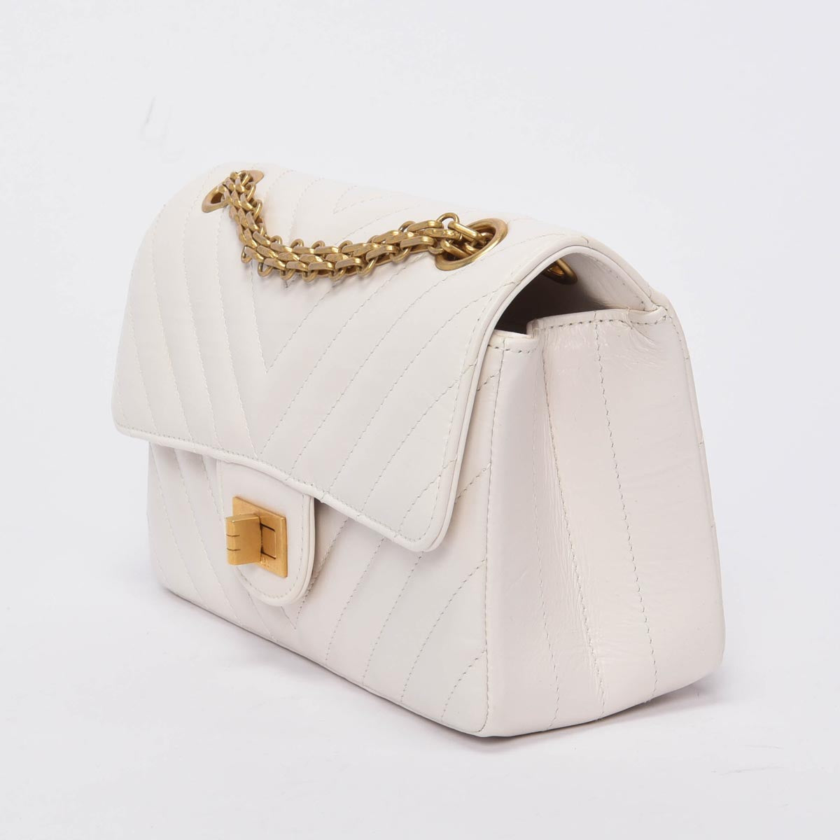 Chanel White Chevron Calfskin Mini Reissue Flap Bag - Rovelle Bags