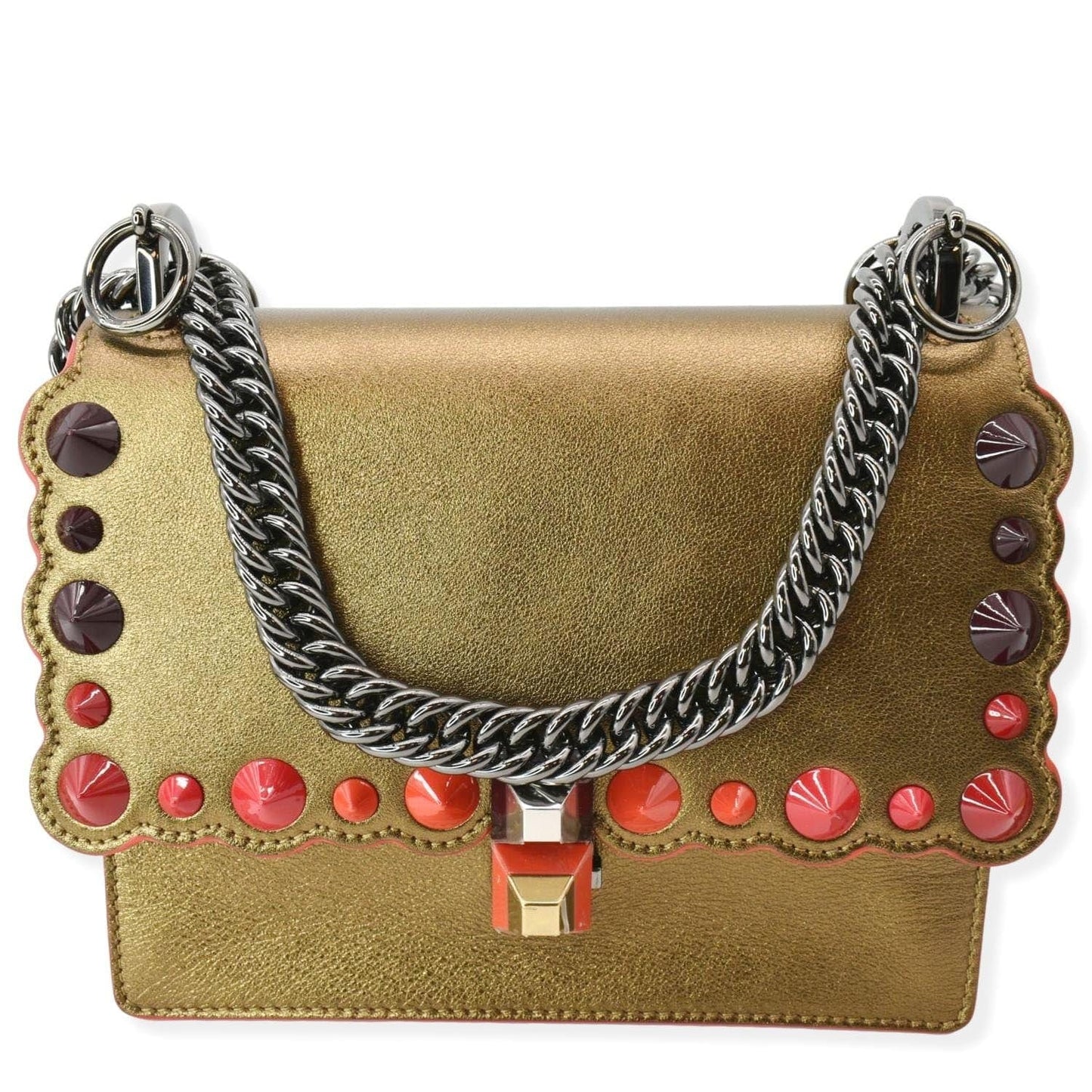 Fendi Kan I Leather Gold Shoulder Bag