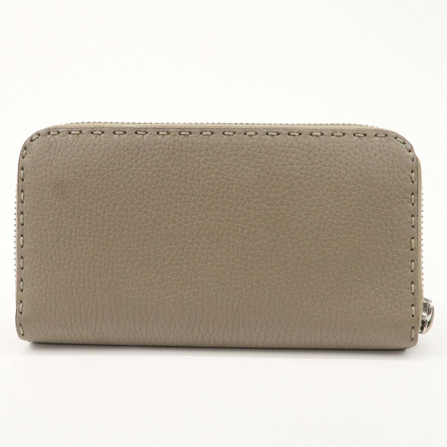 FENDI Selleria Leather Zip Around Long Wallet Greige 8M0374