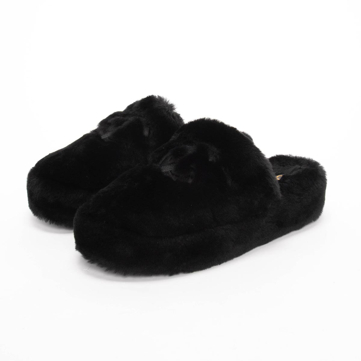 Chanel Black Shearling CC Travel Slippers Clutch Bag - Rovelle Bags