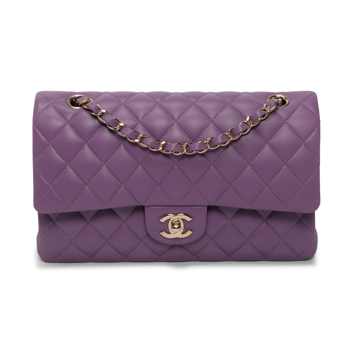 Chanel Purple Quilted Lambskin Medium Classic Flap Bag - Rovelle Bags