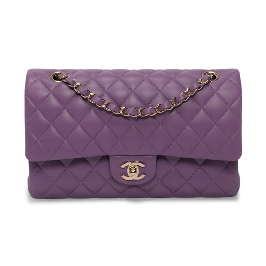 Chanel Purple Quilted Lambskin Medium Classic Flap Bag - Rovelle Bags