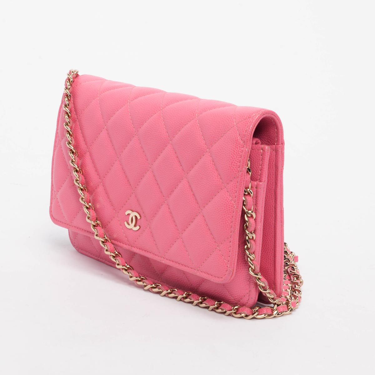 Chanel Pink Quilted Caviar Classic Wallet Crossbody Bag - Rovelle Bags