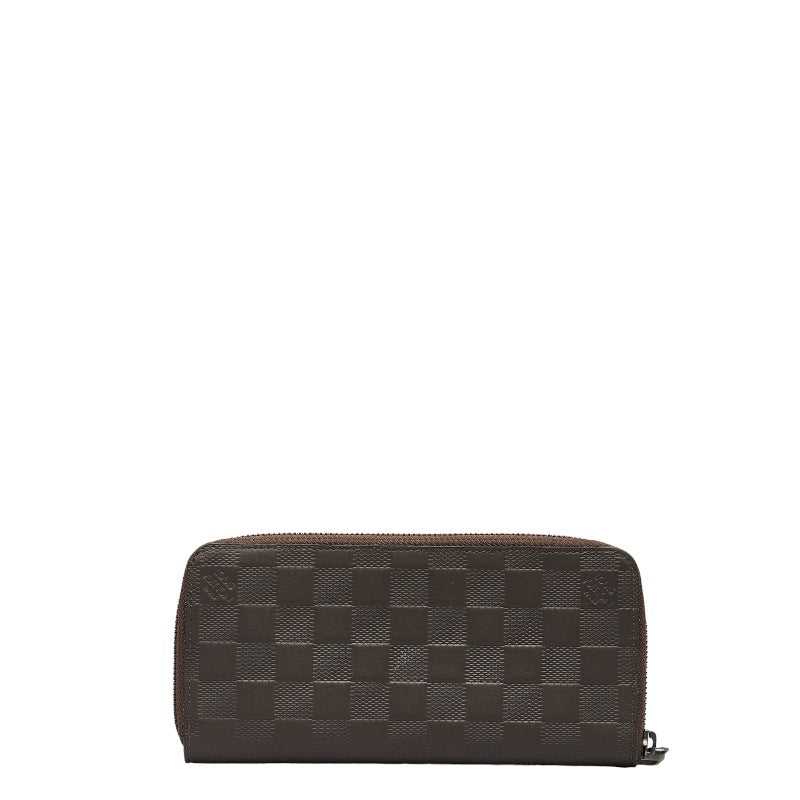 Louis Vuitton Damiere Amphini Vertical Zippie Wallet Round Long Wallet N62235 Meteor Brown Leather Men LOUIS VUITTON