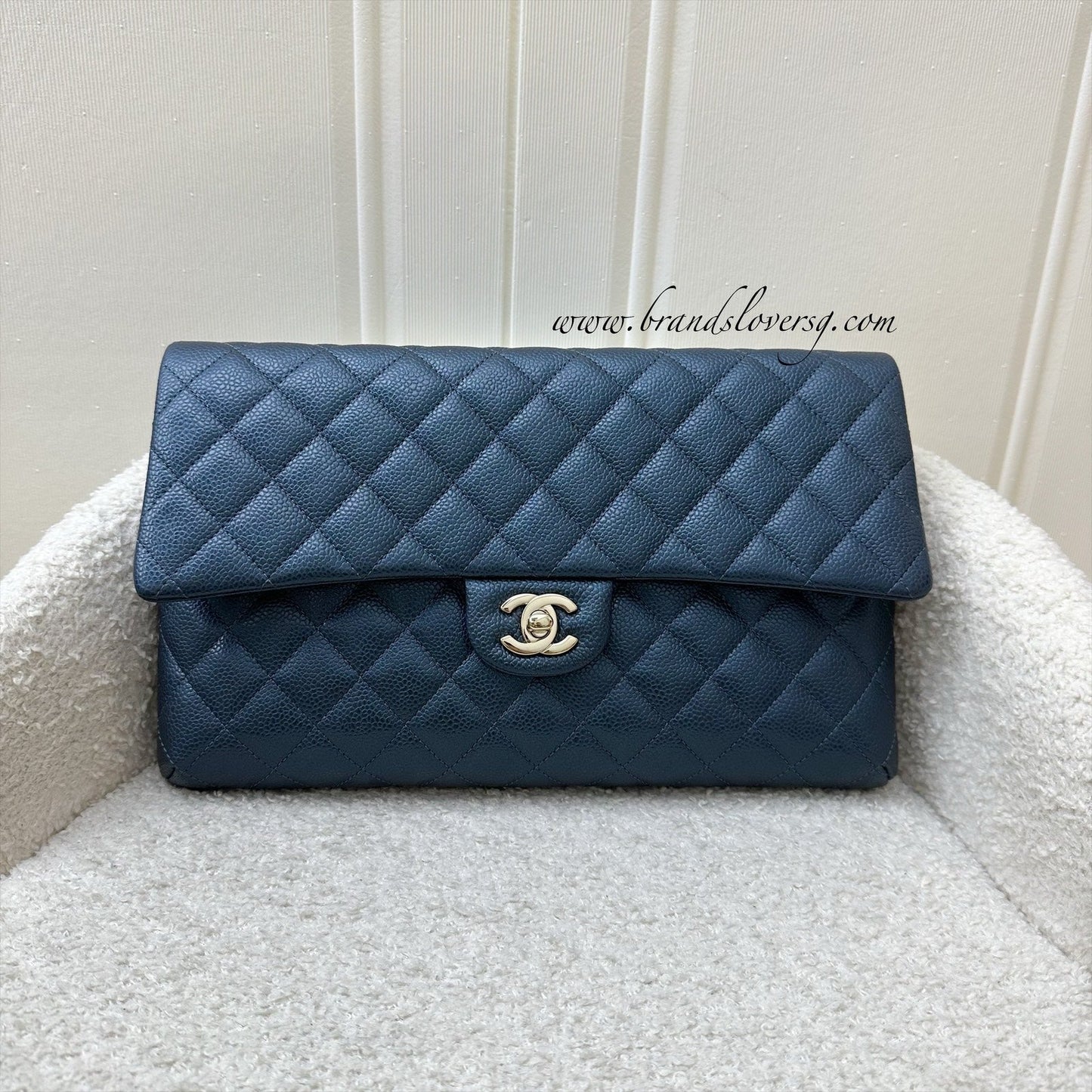 Chanel Timeless Clutch in Iridescent Blue Clutch Bag - Rovelle Bags