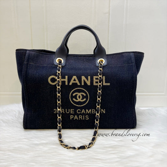 Chanel Large Deauville Tote in Navy Tote Bag - Rovelle Bags