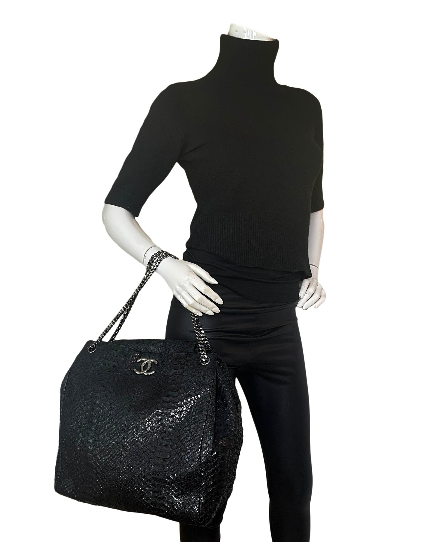 Chanel Black Python CC Accordion Large Tote Bag - Rovelle Bags