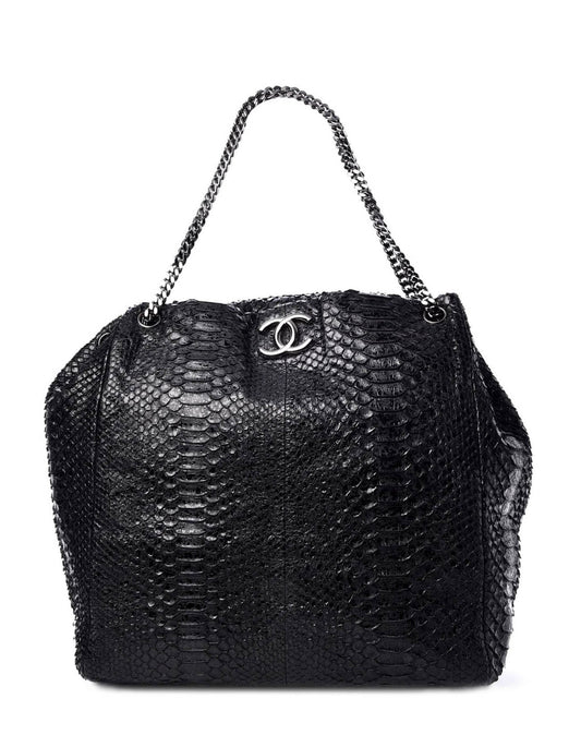 Chanel Black Python CC Accordion Large Tote Bag - Rovelle Bags