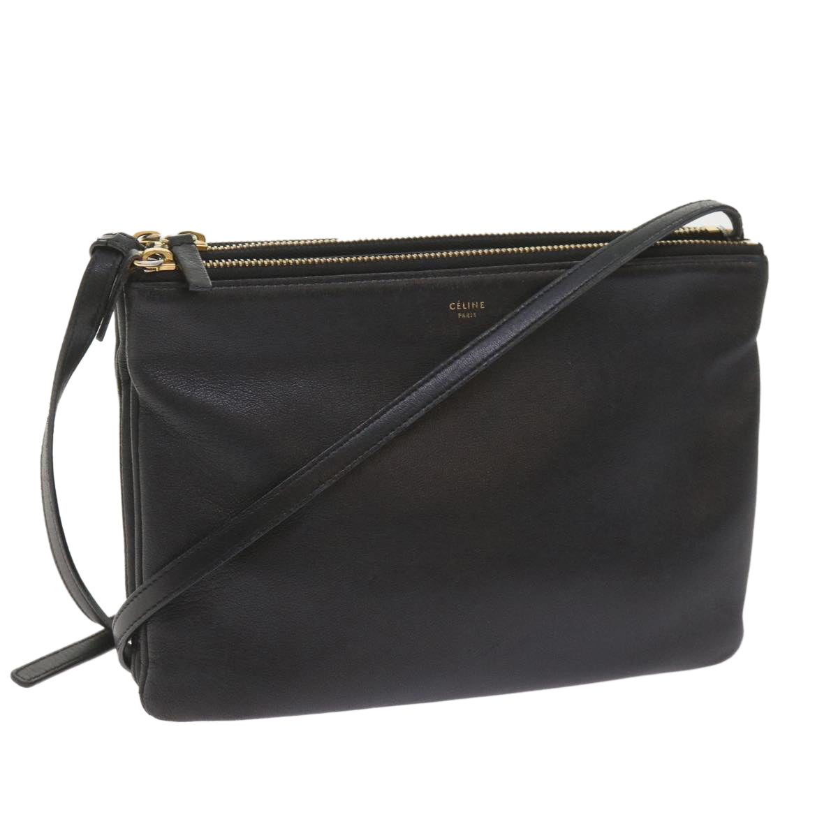 Luxury CELINE Trio PM Shoulder Bag Leather Black ep2461