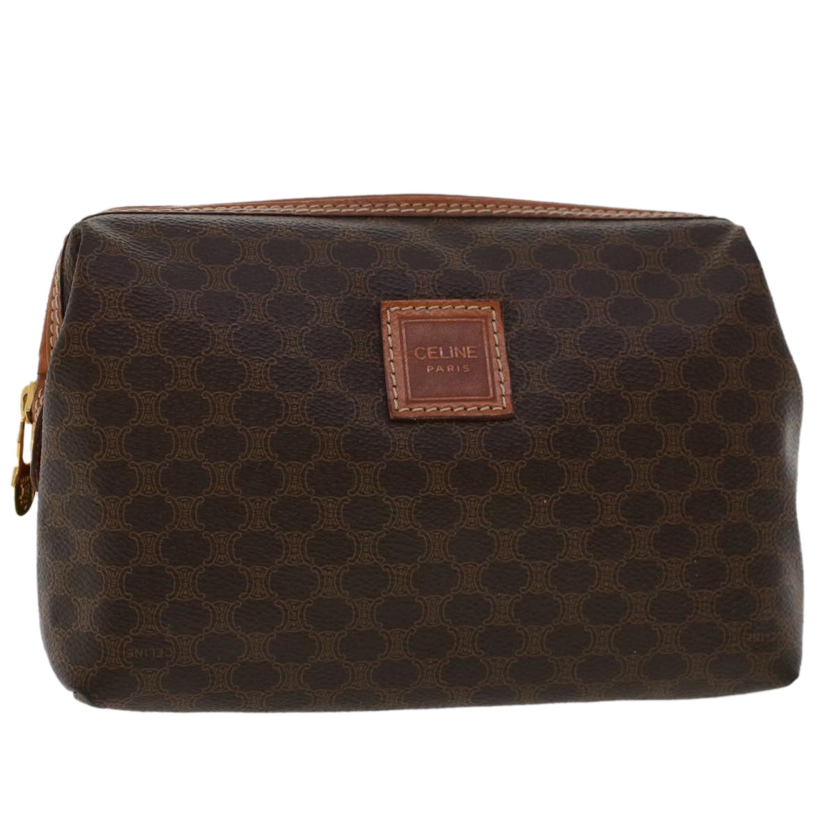 Luxury CELINE Macadam Canvas Pouch PVC Leather Brown ep867