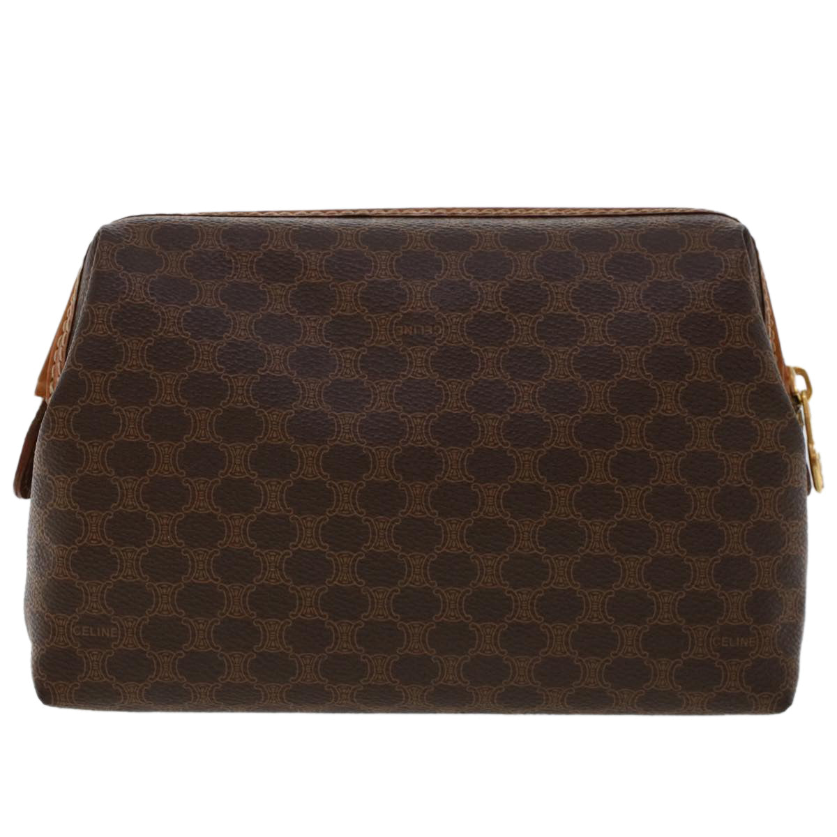 Luxury CELINE Macadam Canvas Pouch PVC Leather Brown ep868