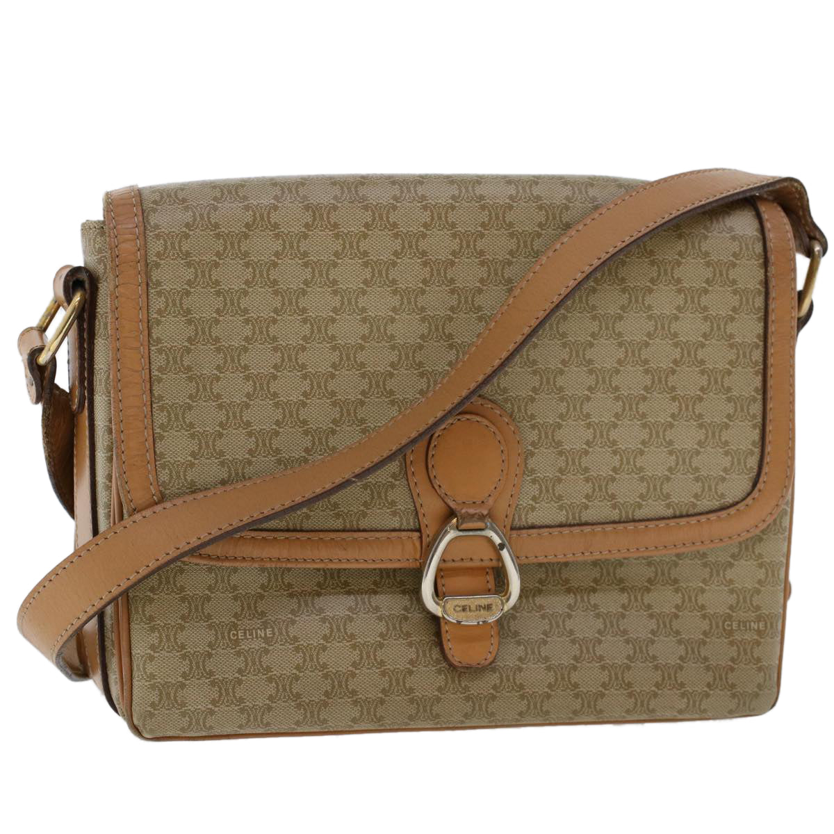 Luxury CELINE Macadam Canvas Shoulder Bag Beige ep907