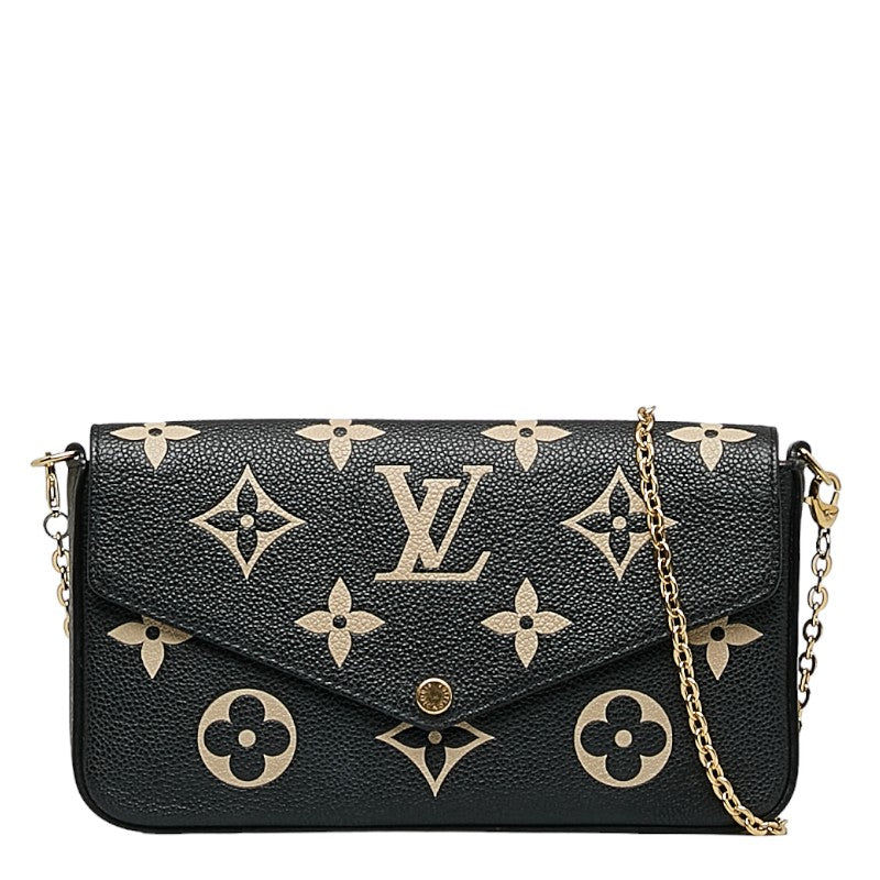 Louis Vuitton Monogram Emplant Poschet Felice Chain Shoulder Bag M80482 Black Beige Leather Louis Vuitton