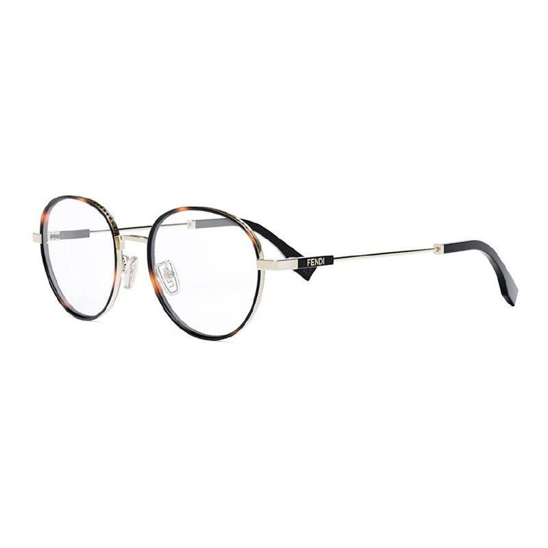 Fendi Eyeglasses Round Full Rim, Havana/Gold Frame and Clear Demo Lens Lens FE50052U032