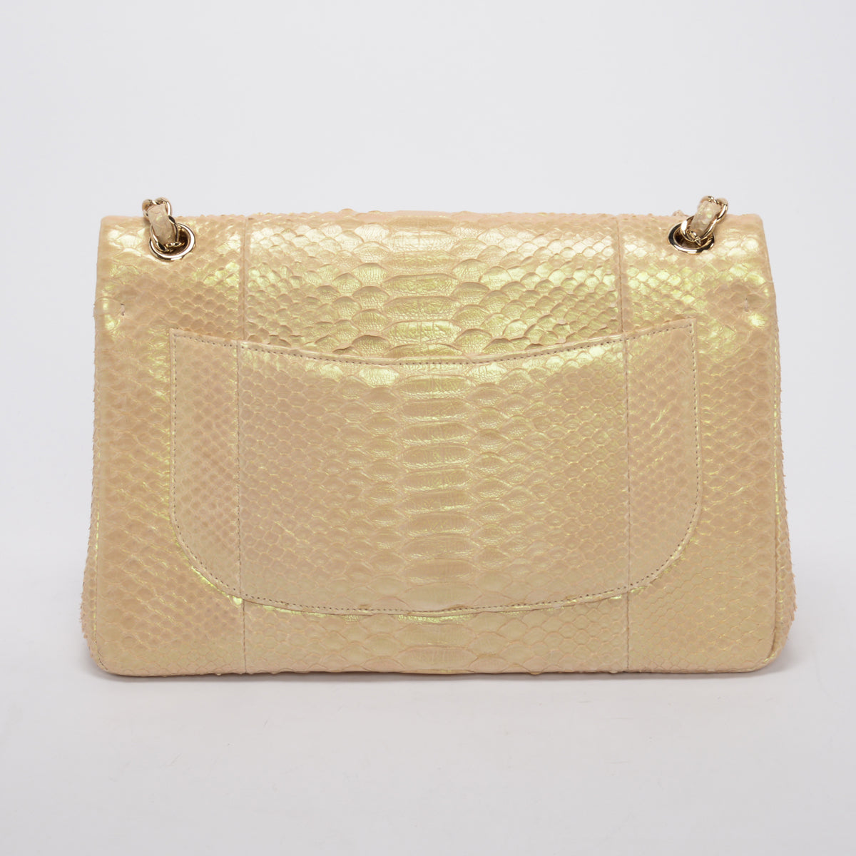 Chanel Light Beige Iridescent Python Large Flap Bag - Rovelle Bags