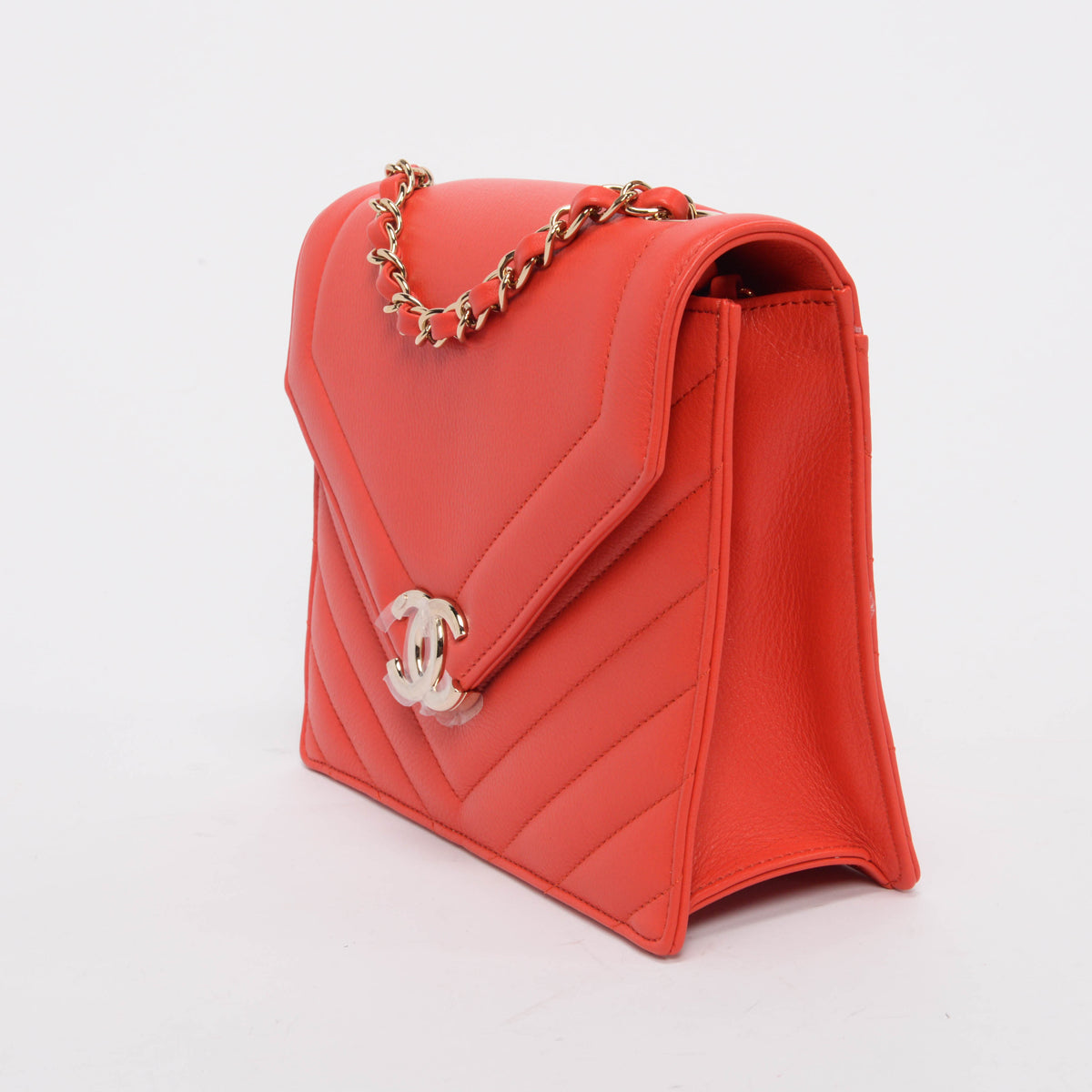 Chanel Red Chevron Calfskin Small Envelope Flap Bag - Rovelle Bags