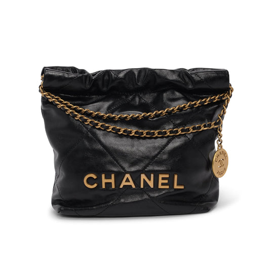 Chanel Black Shiny Calfskin 22 Mini Handbag - Rovelle Bags