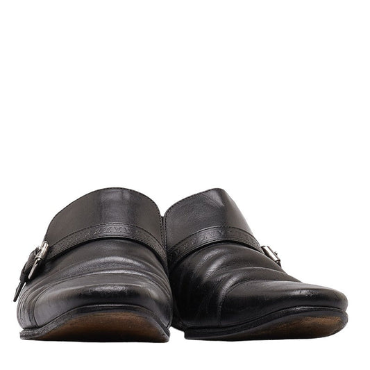 Louis Vuitton LV Logo Monkstrap Shoes Size 7 M Black Leather LOUIS VUITTON