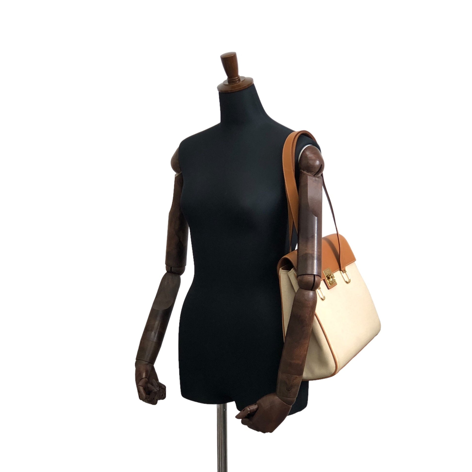 CELINE Gancini Handbag Beige×Brown hzaany