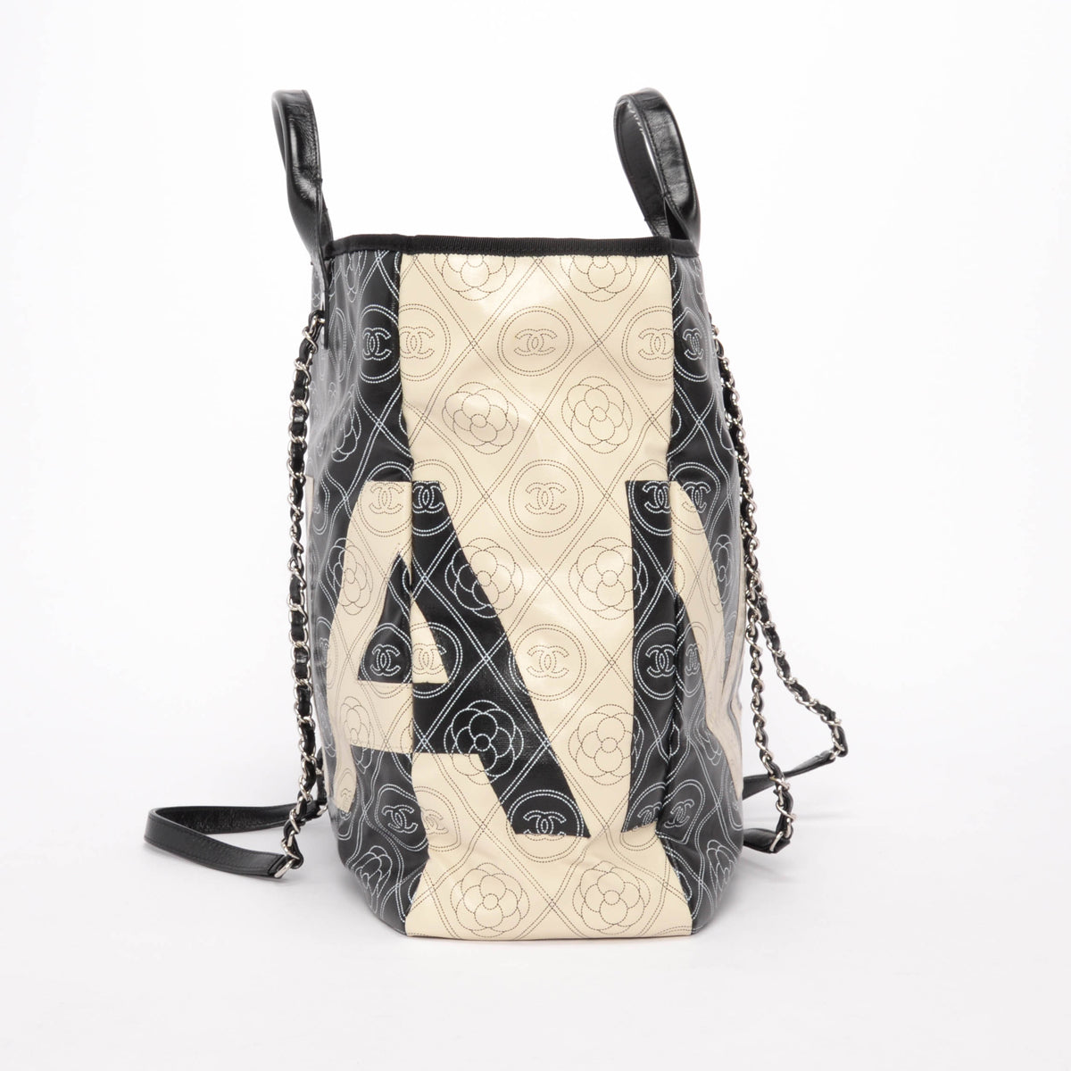 Chanel Black & Ivory Coated Canvas Tote Bag - Rovelle Bags