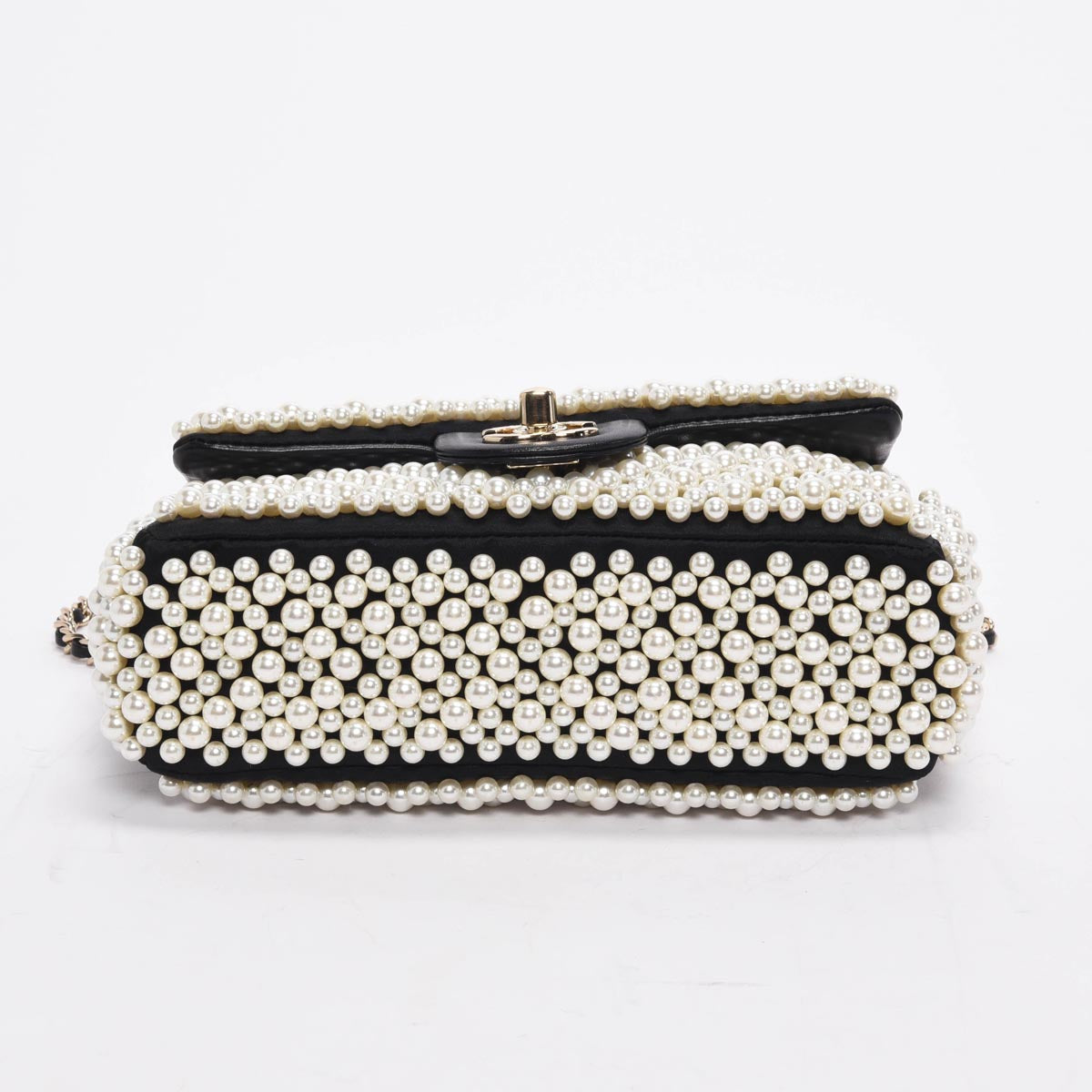 Chanel Black Satin & Lambskin Pearl Flap Bag - Rovelle Bags