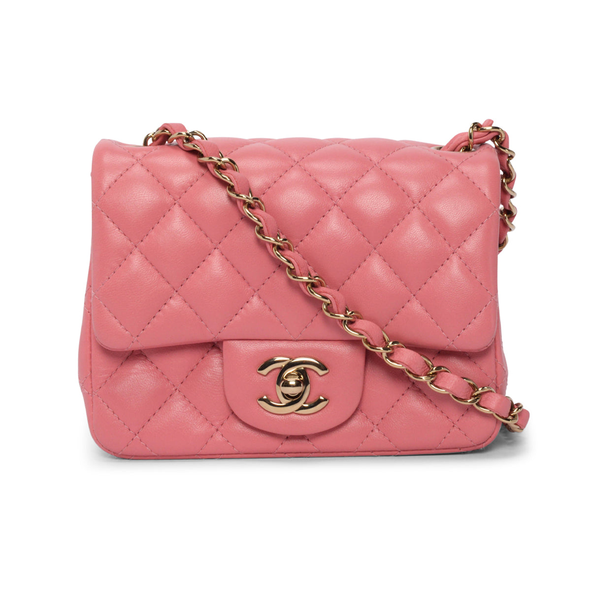 Chanel Pink Quilted Lambskin Mini Square Flap Bag - Rovelle Bags