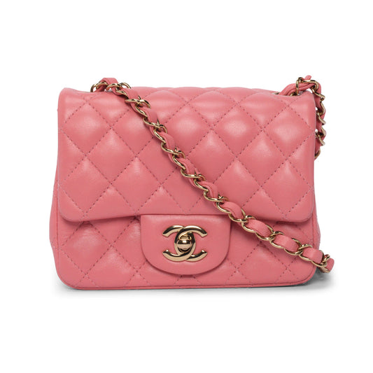 Chanel Pink Quilted Lambskin Mini Square Flap Bag - Rovelle Bags