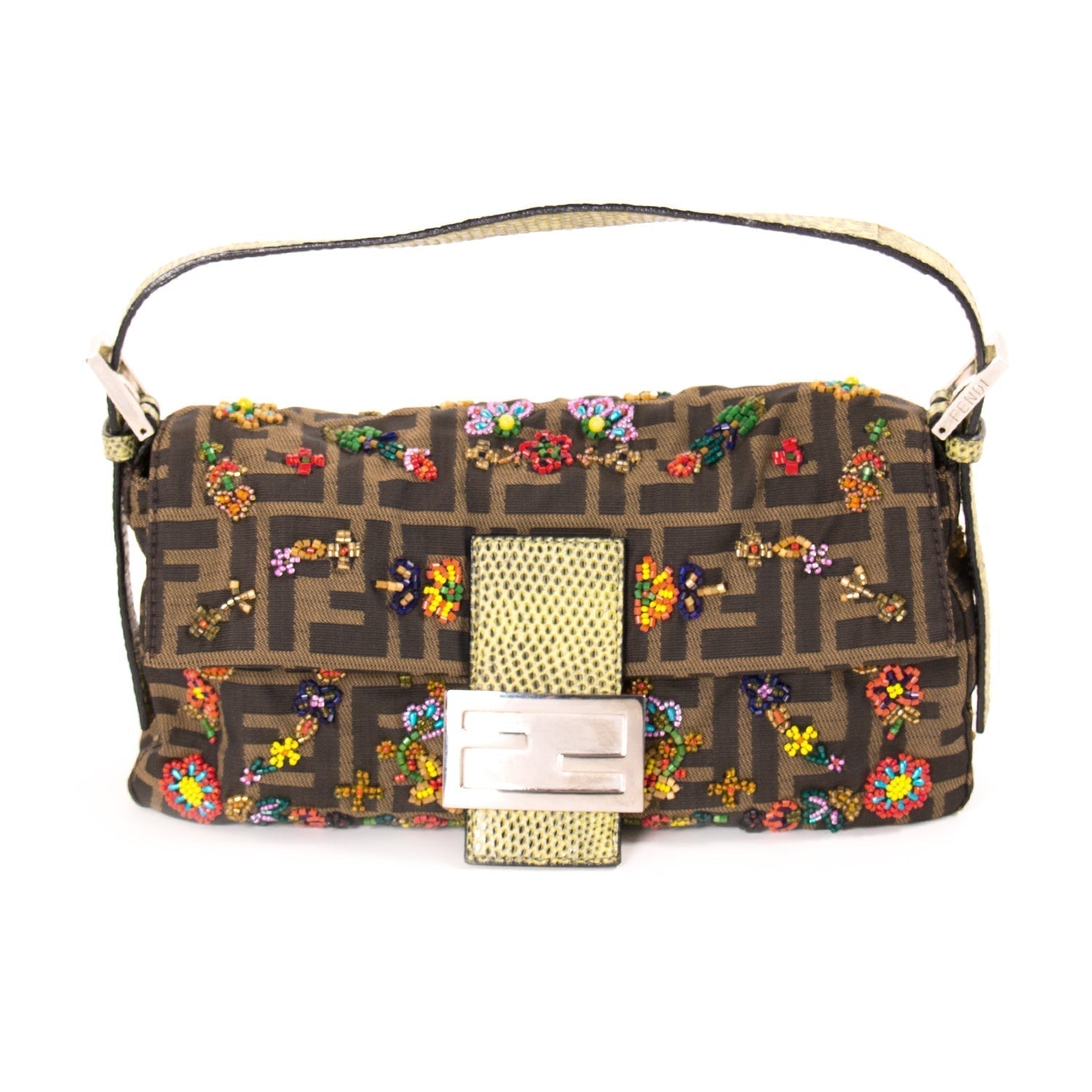 Fendi Floral Beaded Zucca Mini Baguette