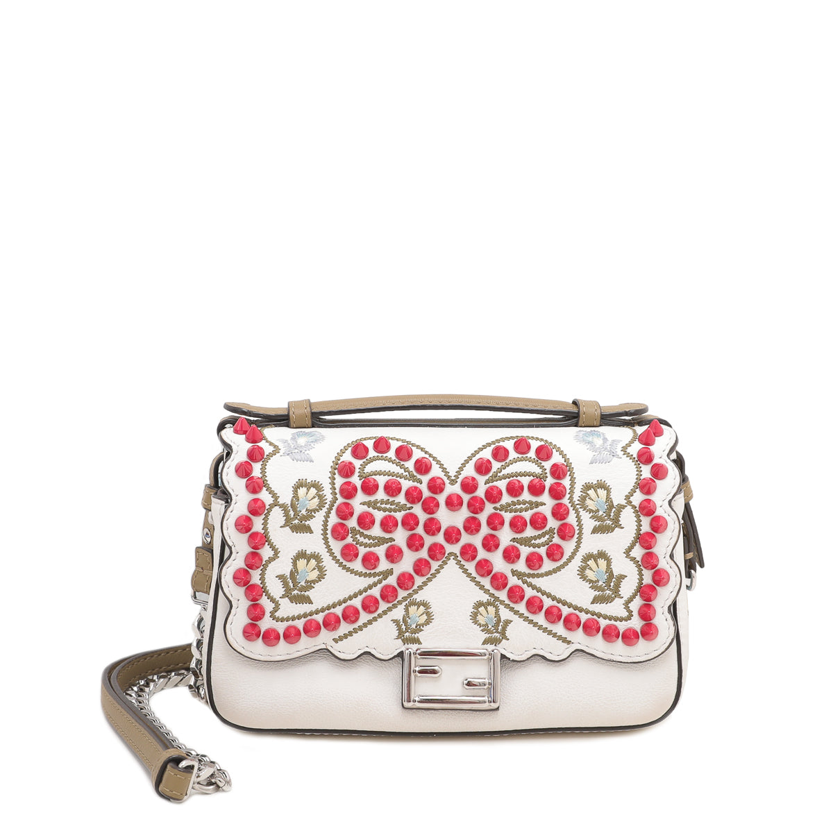 Fendi Bicolor Double Baguette Studded Embroider Bow Micro Bag