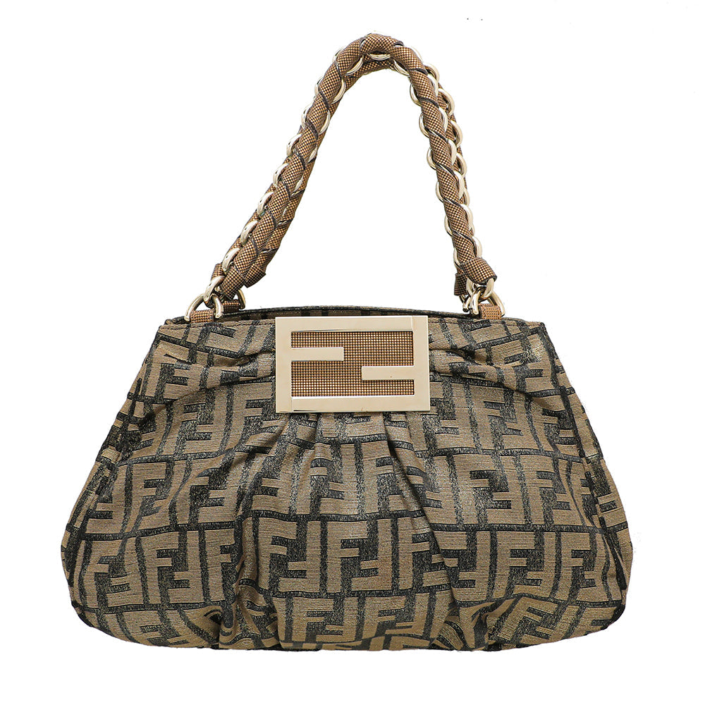 Fendi Tobacco Gold Zucca Metallic Tote Small Bag