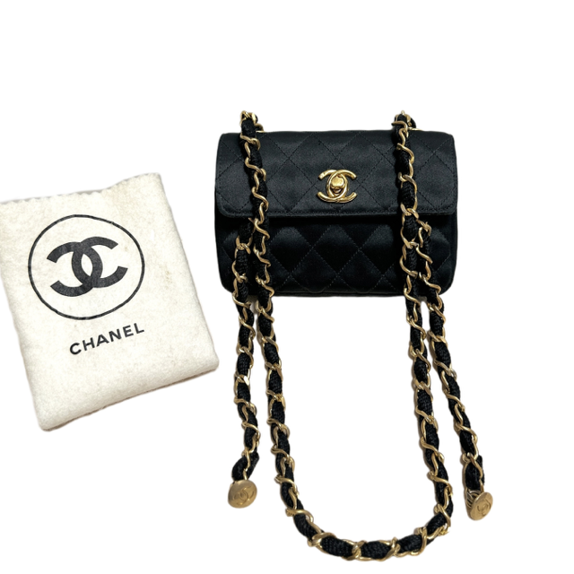 Chanel 1986 1988 Cf Black Gold Mini 14 Little Golden Bean Handbag