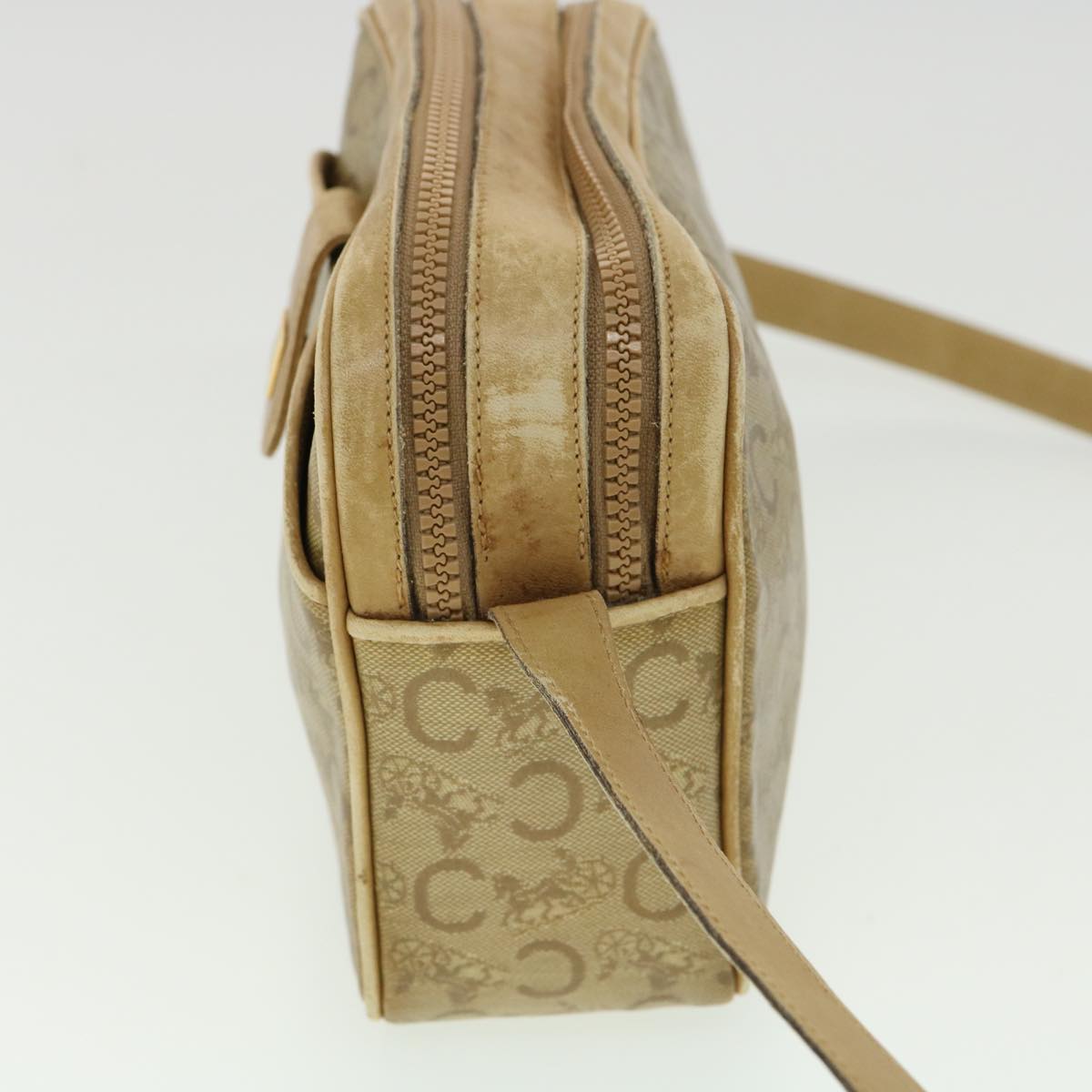 Luxury CELINE C Macadam Canvas Shoulder Bag Beige fm1641