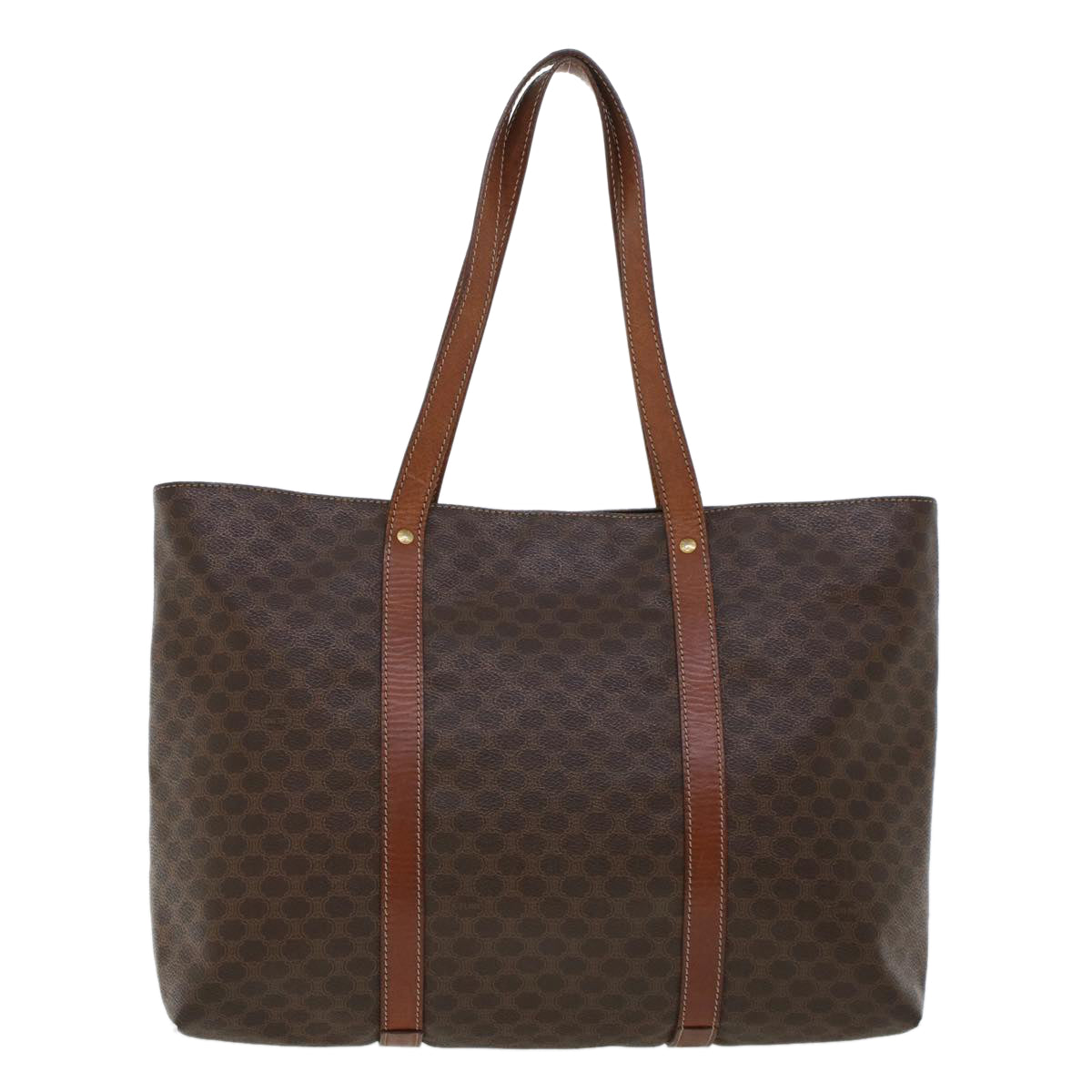Luxury CELINE Macadam Canvas Tote Bag PVC Leather Brown fm2373