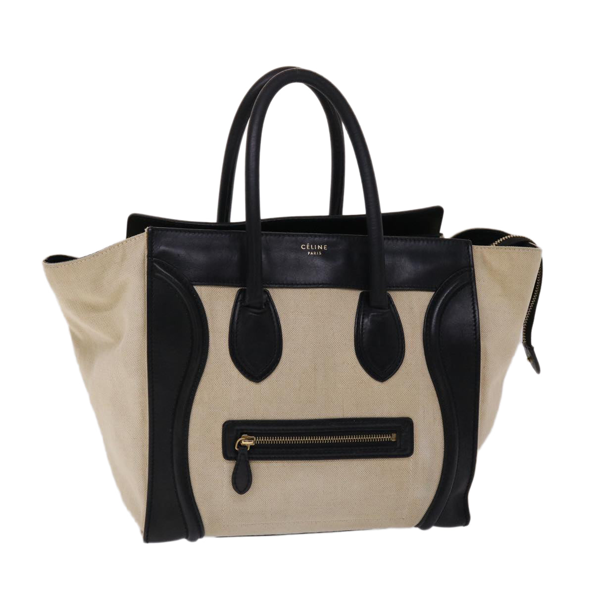 Luxury CELINE Luggage Mini Shopper Hand Bag Canvas Leather Beige fm2541