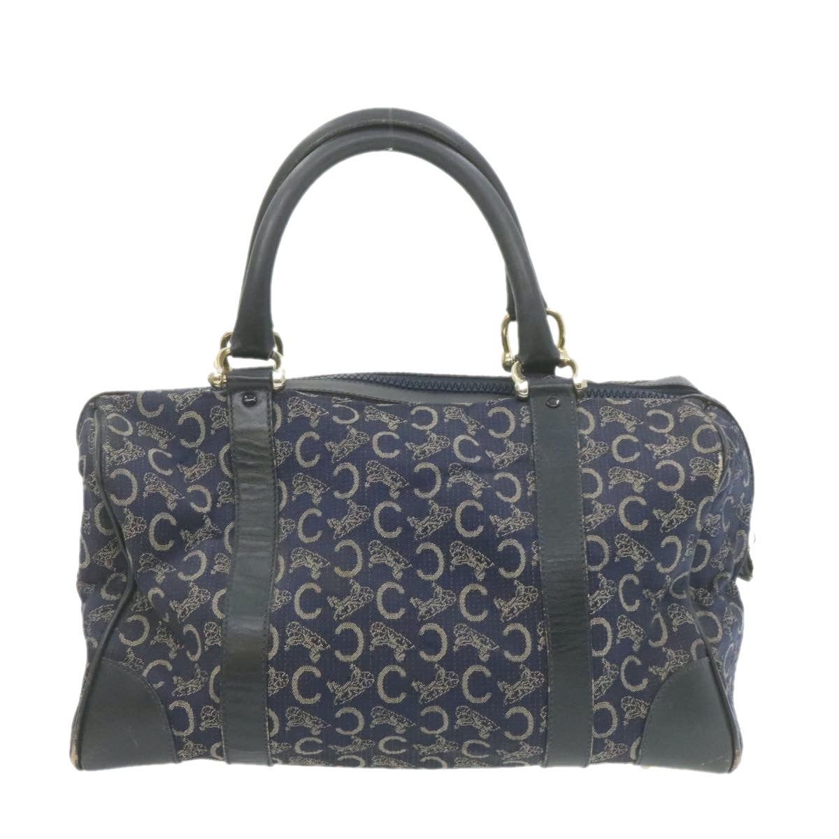 Luxury CELINE horse carriage C Macadam Canvas Hand Bag Navy Blue fm274