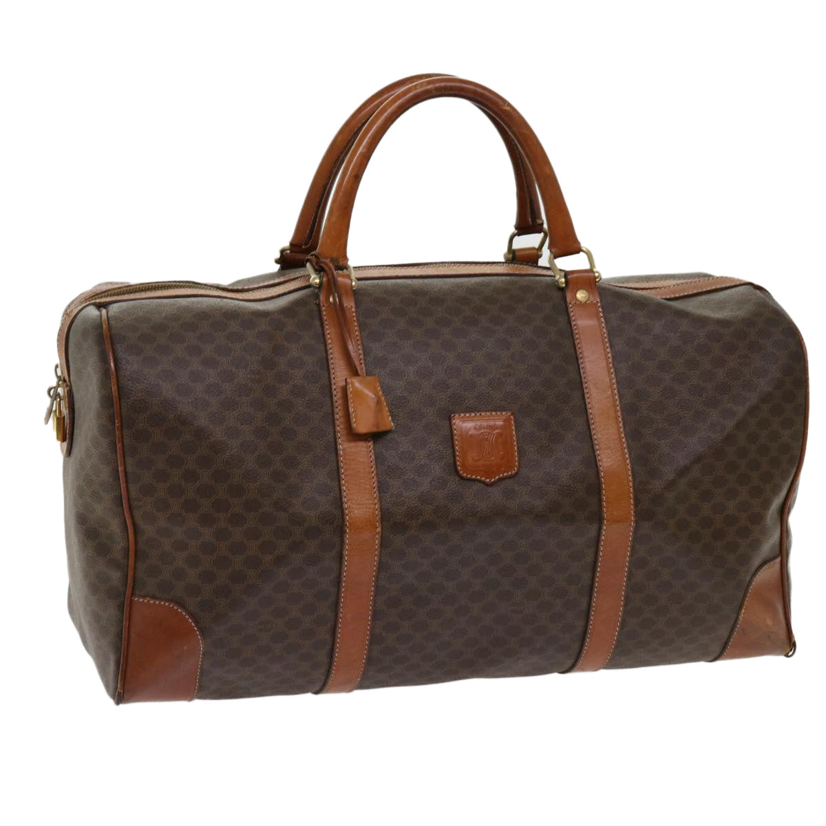 Luxury CELINE Macadam Canvas Boston Bag PVC Leather Brown fm3071